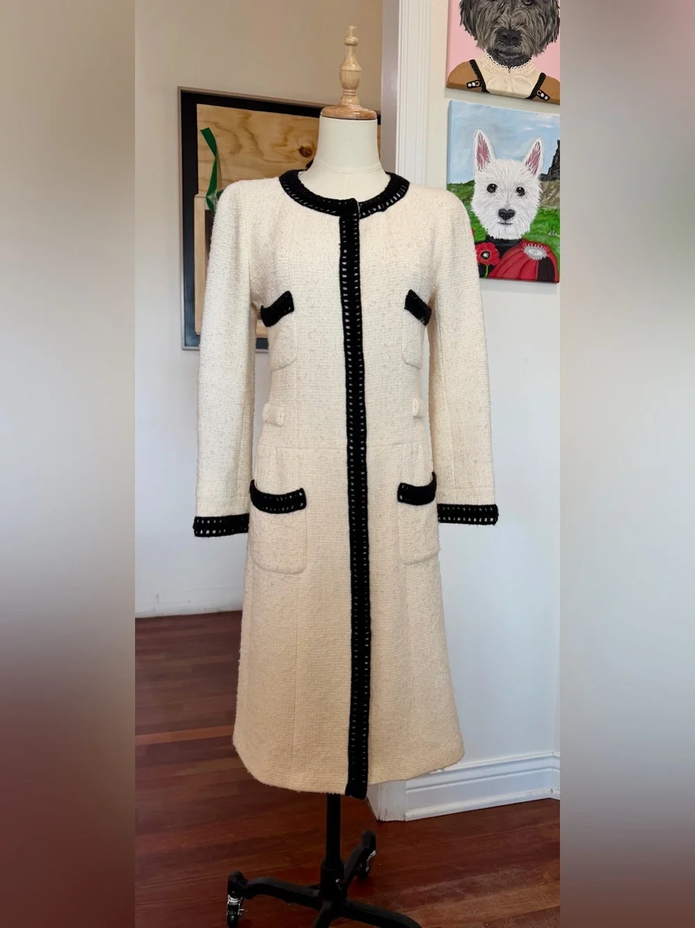 CHANEL Ivory and Black Trim Classic Jacket